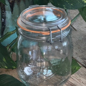 Vintage Le Parfait Glass Canning Jar with Locking Clasp Lid and Rubber Gasket 6” tall Made in FRANCE No chips