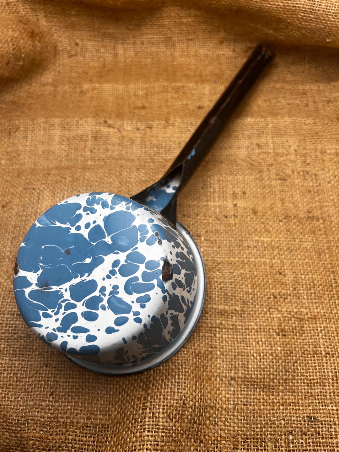 Light Blue SWIRL ENAMELWARE LADLE With Black Handle, Unique, Soup Ladle ...