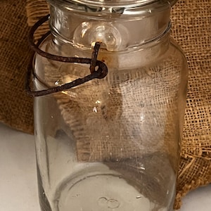 BALL 1908 MASON JAR with Rusted Metal Bale and Bubbled Glass Thru Out the Jar  Embossed  7” Tall Flower Vase Canning Storage Utensils Crafts