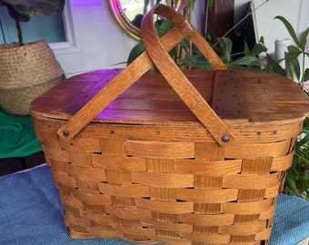 Mid Century Oak Picnic Basket Gorgeous