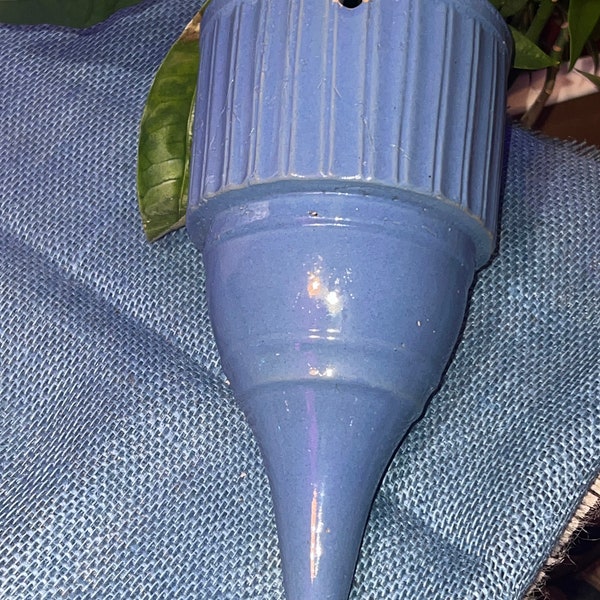 Vintage Flower Cobalt Blue Stoneware Wall Pocket 10.75” tall