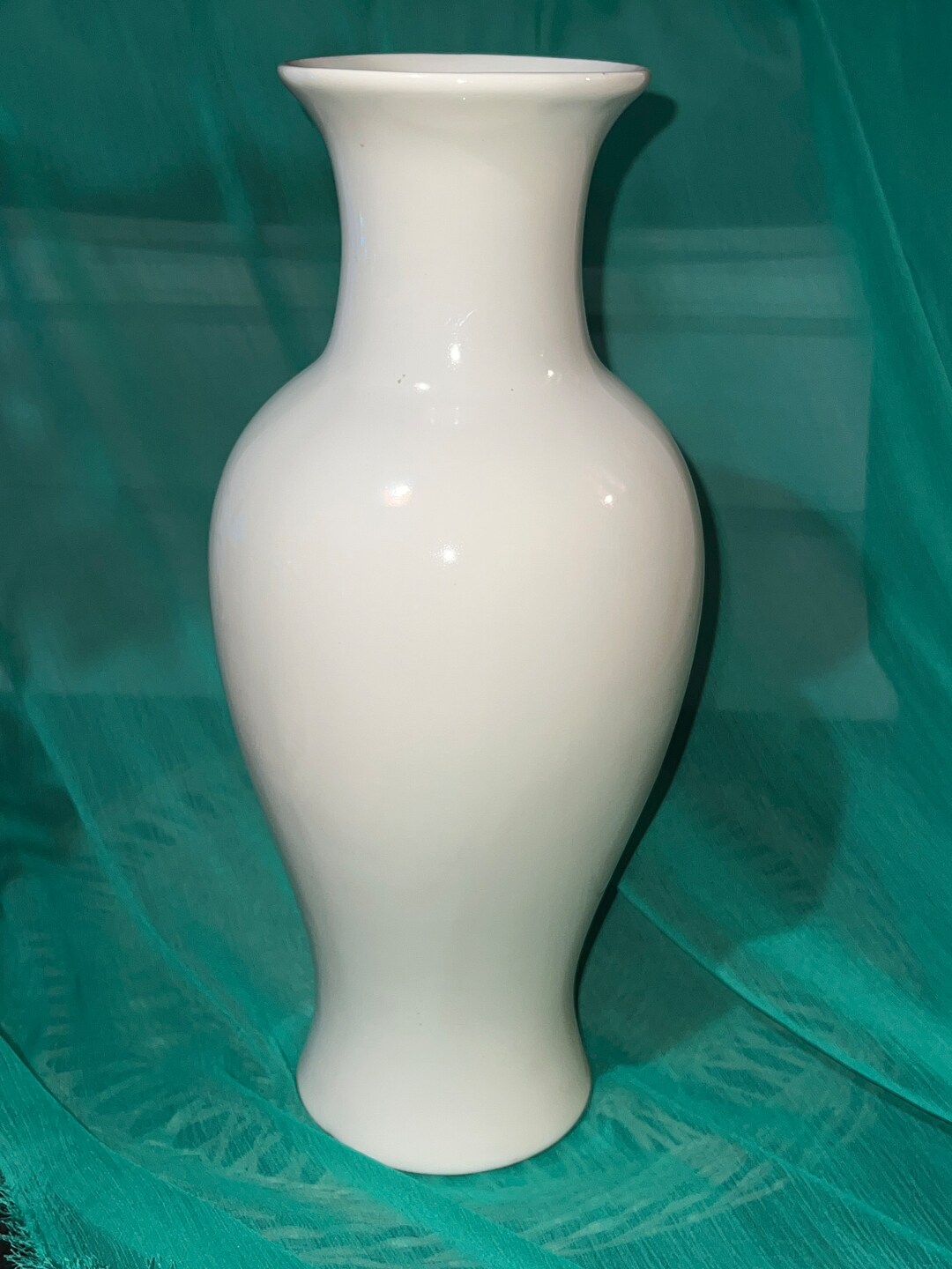 Vintage Large White Ceramic Vase, 13 Tall, Minimalism Style Decoration