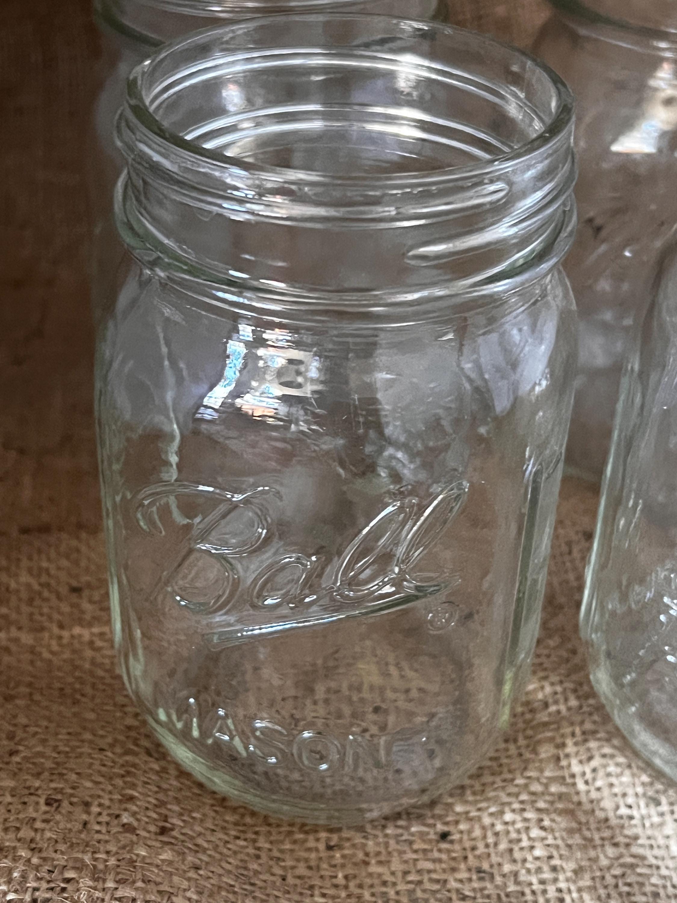 Set of 4 BALL MASON Jars with Lids 5” Tall 12 oz Capacity aka-3/4 Pint Made in USA in 1940s Craft Storage Canning Freezing Kitchen Vases
