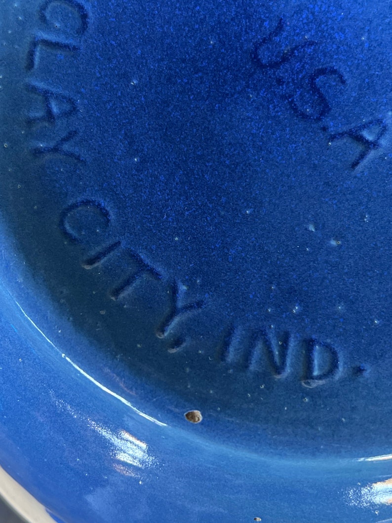 Vintage Clay City Pottery USA X-large Blue Mixing Bowl 14 Across Top 7