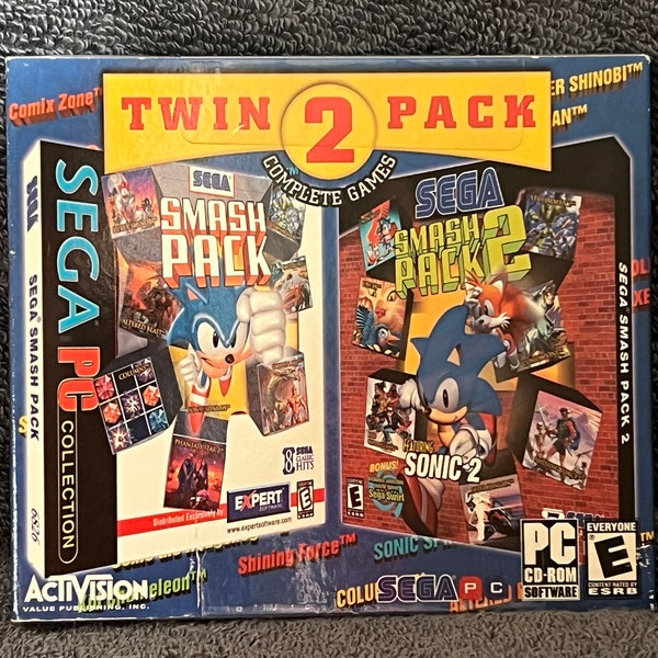 SONIC Twin Pack Sega Smash Pack 1 & 2 Sonic By Activision pc, CD-ROM Windows 98