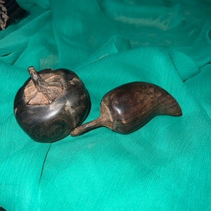 Heavy Carved Dark Wood Vintage Tomato & Pepper