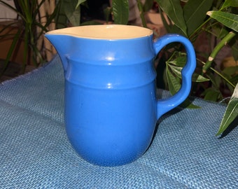 Vintage OXFORD Stoneware Pitcher Cobalt Blue Pitcher with Handle Made in USA 5.5” tall