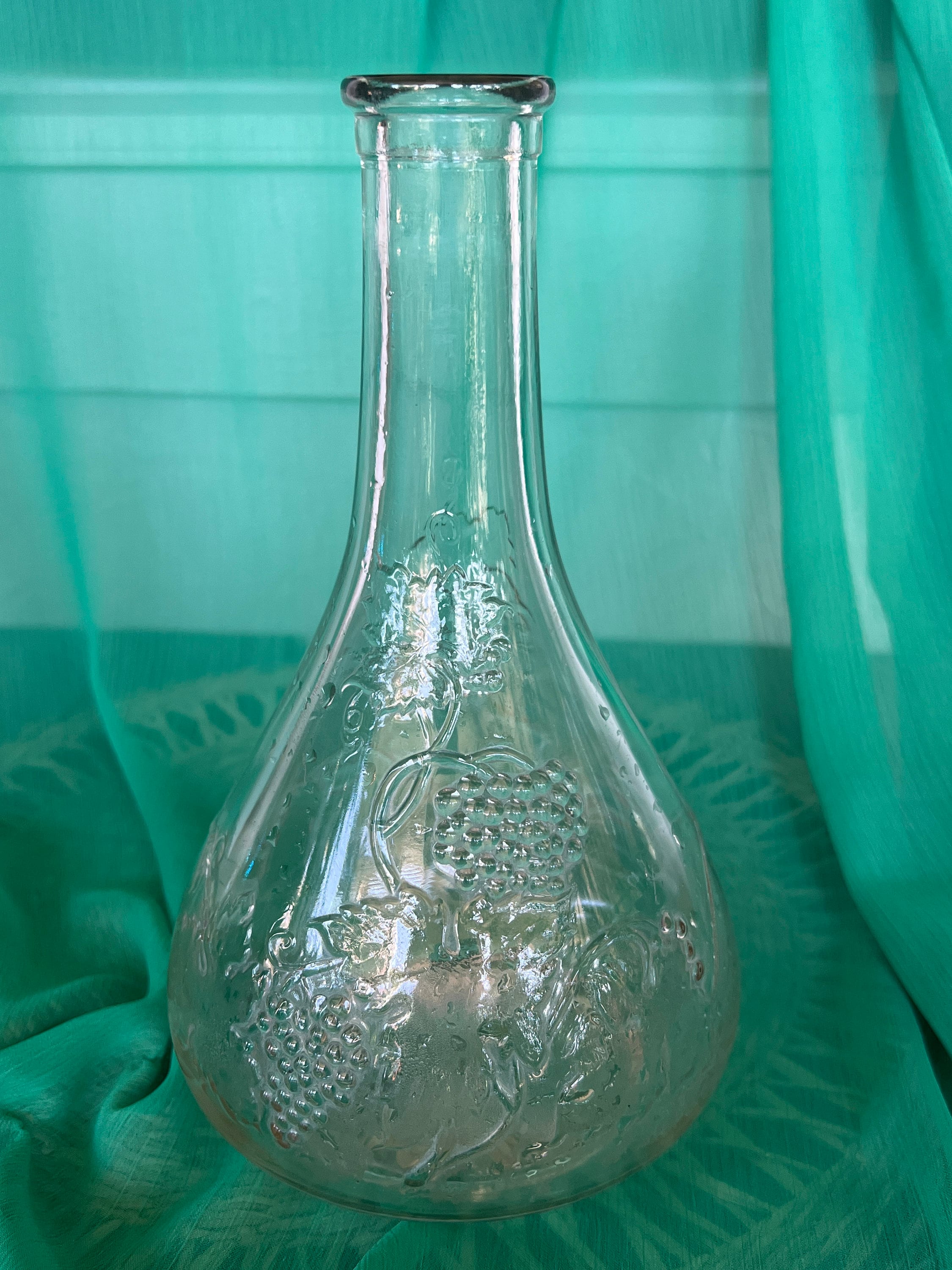 Vintage Clear Glass Stamped Grape & Vine Bottle