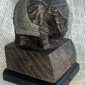 Elephant Figurine Heavy Metal on Wooden Platform Bookend or Just a Pretty Statue