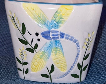 Dragonfly Planter Unique Triangle Shape Ceramic Glazed 4” x 4”