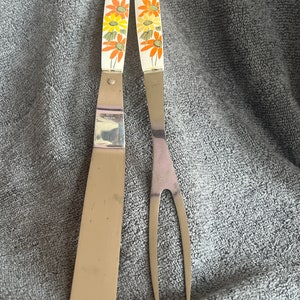 Flower Fork and Spatula by EKCO RETRO Boho Mud Century each is 12” long Stainess Steel