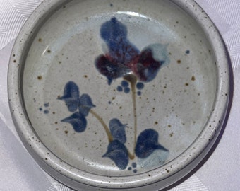 Vintage Studio Pottery Bowl Handmade with Purple Iris