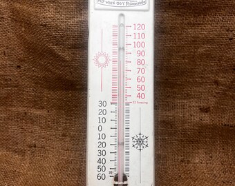 WARDS RIVERSIDE Truck and Farm Tires Buy Wise Thermometer Metal Advertisement 1940s Collectible 12.75” x 2.75”