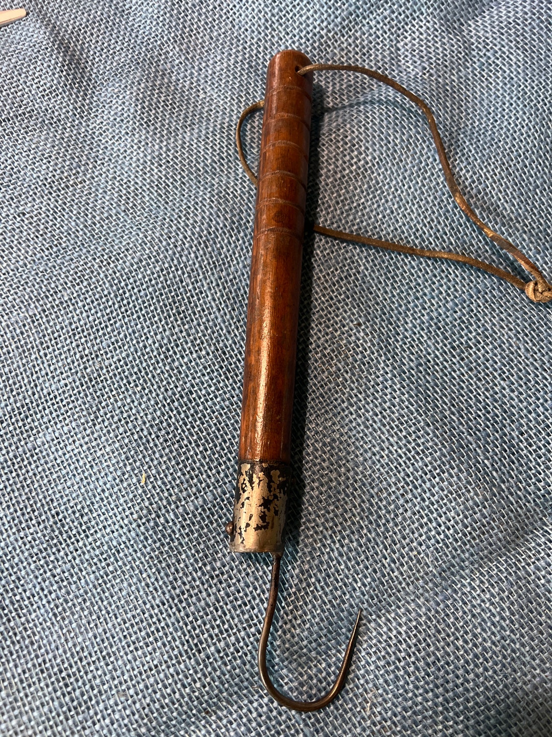 Vintage Gaff Fishing Gaff With Wood Handle Leather Wrist Strap Etsy