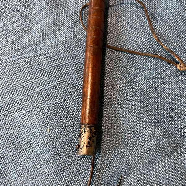 Vintage Gaff Fishing Gaff with Wood Handle Leather wrist strap