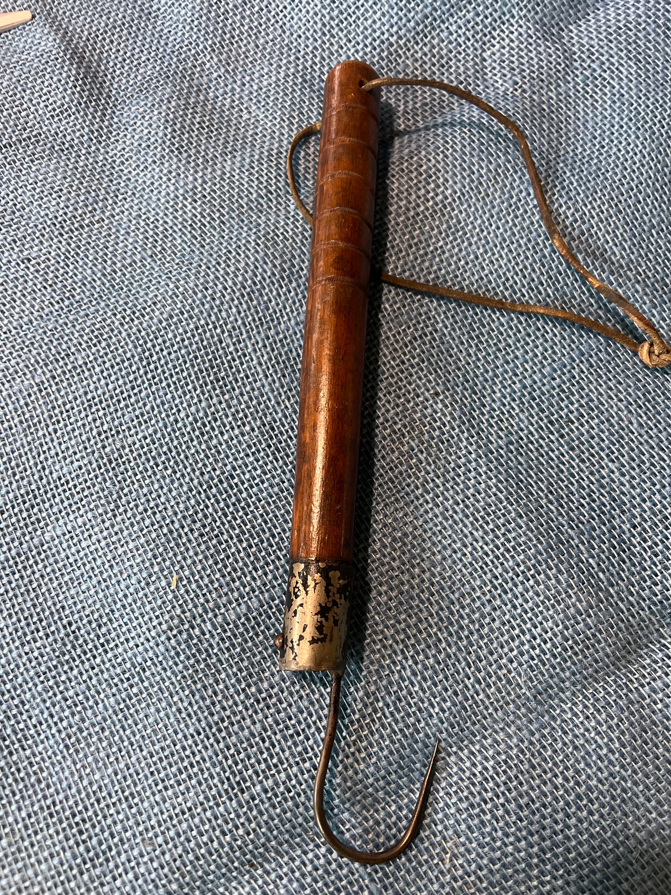 Vintage Gaff Fishing Gaff With Wood Handle Leather Wrist Strap