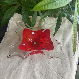 Art Glass Murano Bowl Red with Designs