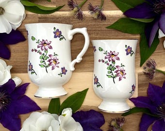half tall cup, purple violets half tall mug, succulent holder, mosaic pieces, broken dishes, ceramic pieces, cut china