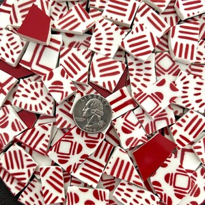 Broken China Mosaic Tiles: Red & White Ceramic Pieces, DIY Supplies image 2