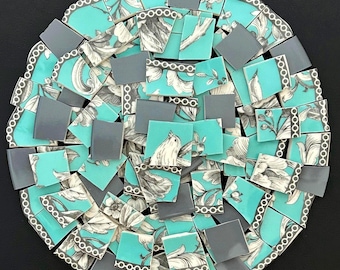 222 Fifth Adelaide Turquoise mosaic pieces, mosaic tiles, broken dishes, china pieces, ceramic pieces