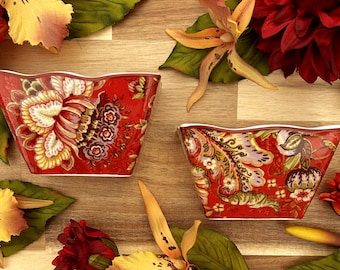 222 Fifth Gabrielle half square bowl, succulent holder, mosaic pieces, cut china, ceramic pieces