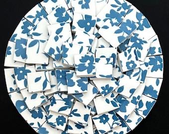 cornflower blue and white mosaic pieces, broken dishes, mosaic pieces, china pieces, ceramic pieces, hand cut