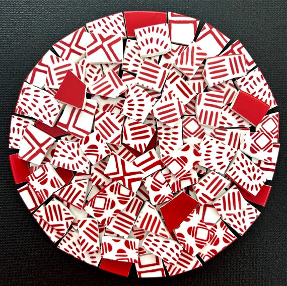 Broken China Mosaic Tiles: Red & White Ceramic Pieces, DIY Supplies