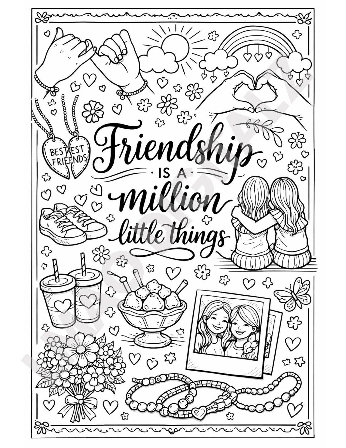 Friendship Coloring Activity Friendship Coloring Page for Kids, Teens | Friends Printable Activity ...