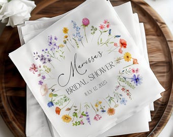 Elegant Spring Wildflower Wedding Cocktail Napkins, Boho Garden Wedding Napkin Floral Bridal Shower The Night Before Rehearsal Dinner Napkin