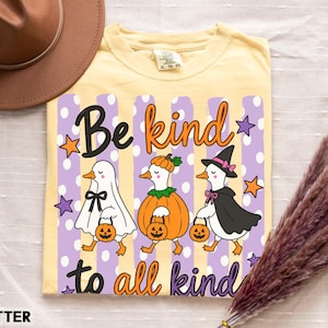 Spooky Goose Halloween Comfort Colors Shirt, Be Kind Boo Ghost Teacher Tee School Staff Class Inclusion Tshirt Witchy Pumpkin Goose Fall Top