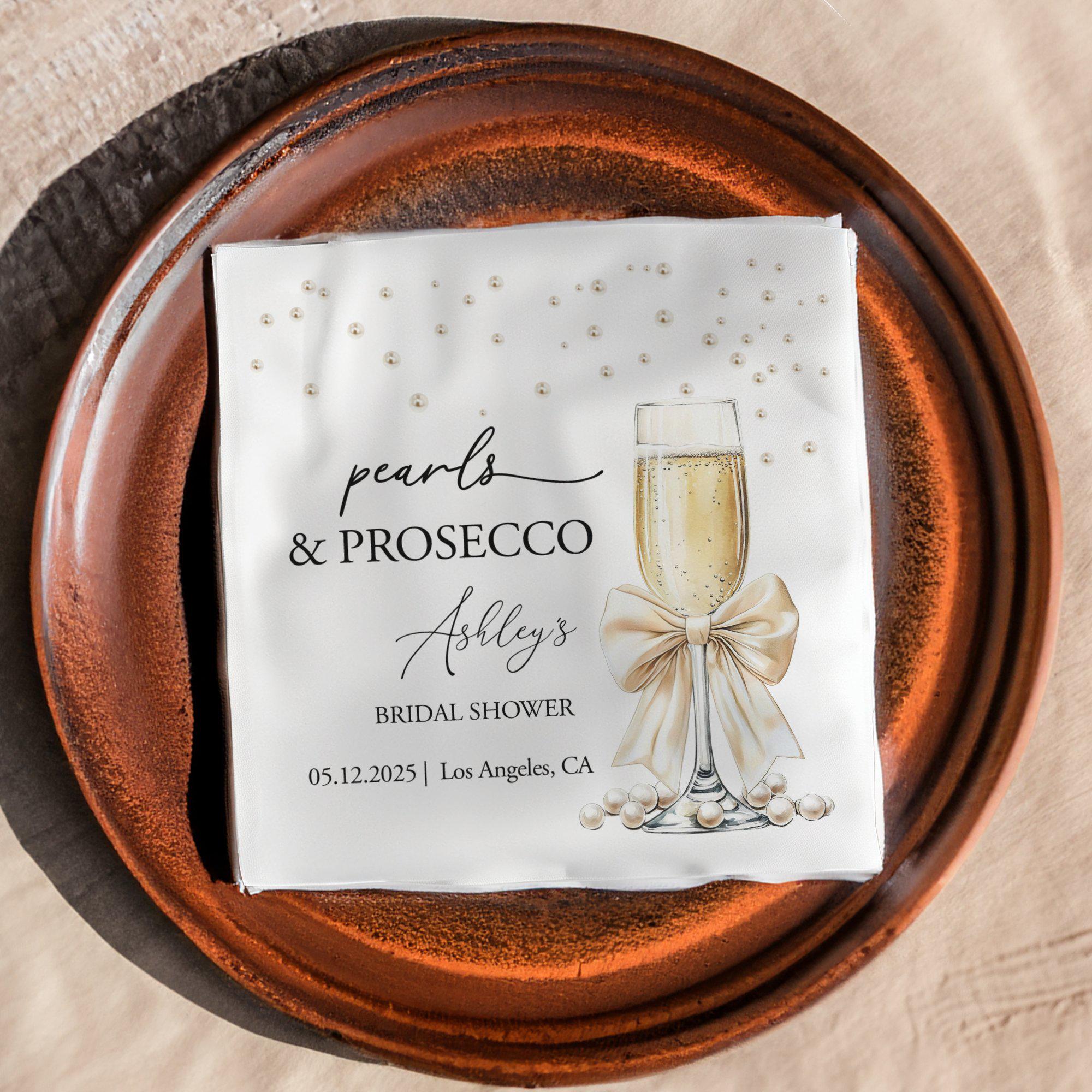 Pearls and Prosecco Coquette Bridal Shower Napkins Champagne Wedding ...