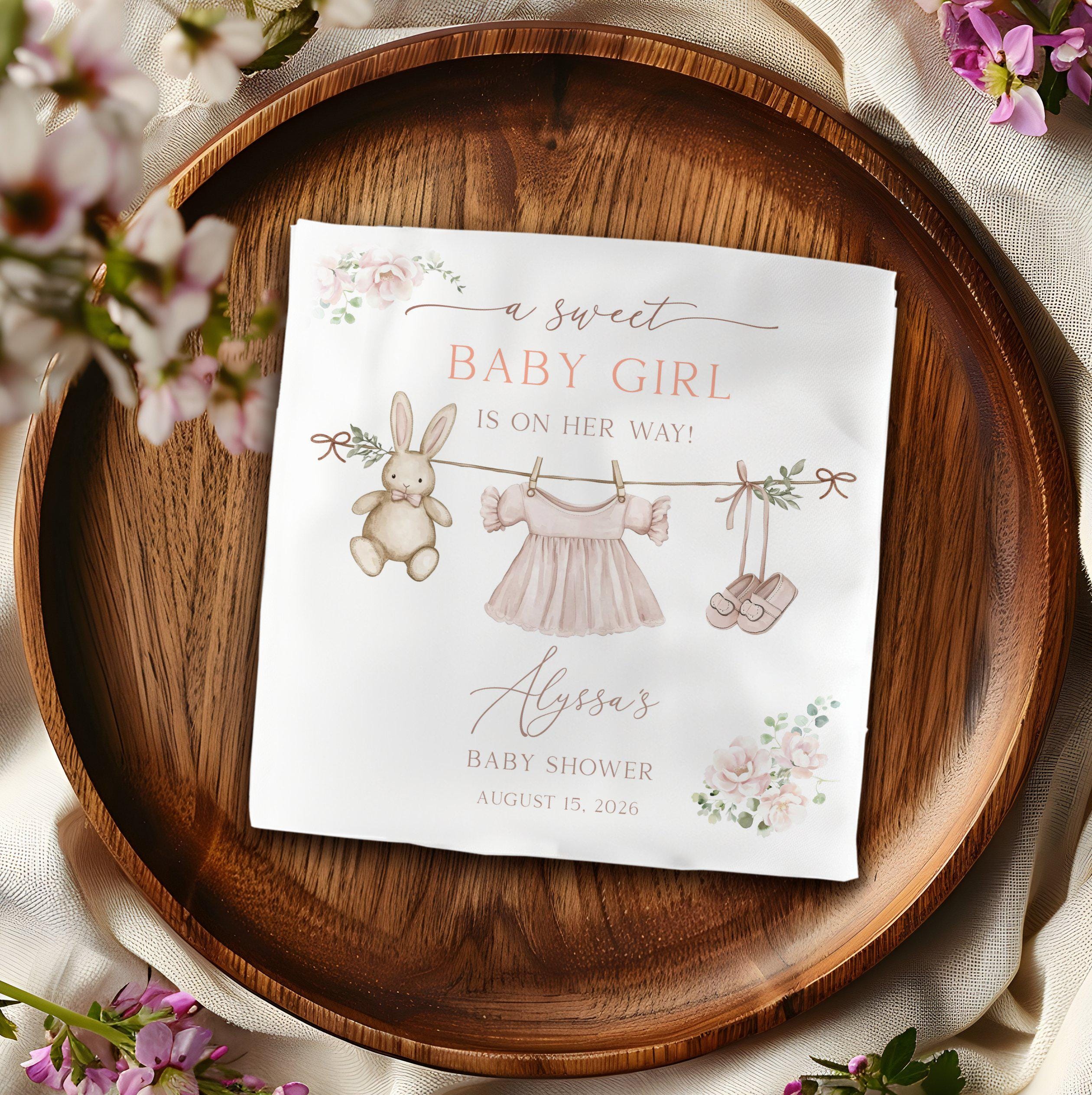Clothesline Girl Baby Shower Cocktail Napkins, A Sweet Baby Girl Gender Reveal Party Napkin Custom Baby Announcement Baby Girl Brunch Napkin