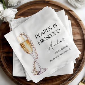 Servilletas personalizadas para despedida de soltera con perlas y prosecco Servilletas personalizadas para bodas con champán Servilletas personalizadas para despedidas de soltera, compromisos y cócteles previos a la boda