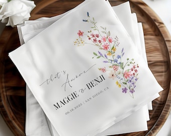 Wildflower Wedding Cocktail Napkins, Garden Flowers Wedding Napkins, Boho Floral Bridal Shower Bachelorette Engagement Night Before Napkins