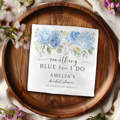 Something Blue Before I Do Hydrangea Wedding Cocktail Napkins, Garden Wedding Napkins, Floral Bridal Shower Engagement Night Before Napkins