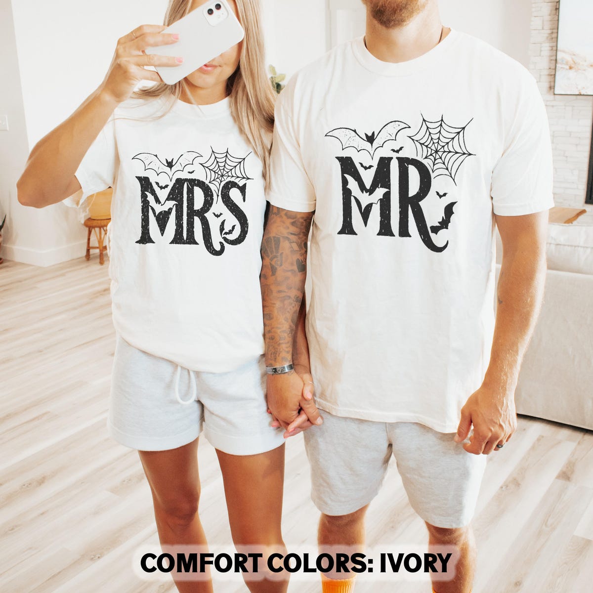 Just Married Honeymoon Shirts (MR - Size L, Color: Yam) (MRS - Size M, Color: Violet)