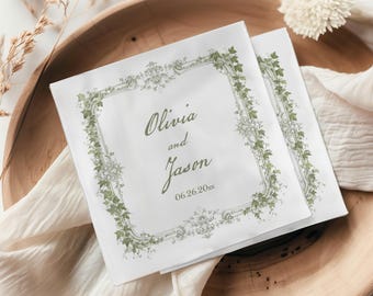 Baroque Floral Wedding Cocktail Napkins, Vintage Greenery Garden Wedding Napkin Cheers Napkin Elegant Bridal Shower Rehearsal Dinner Napkin