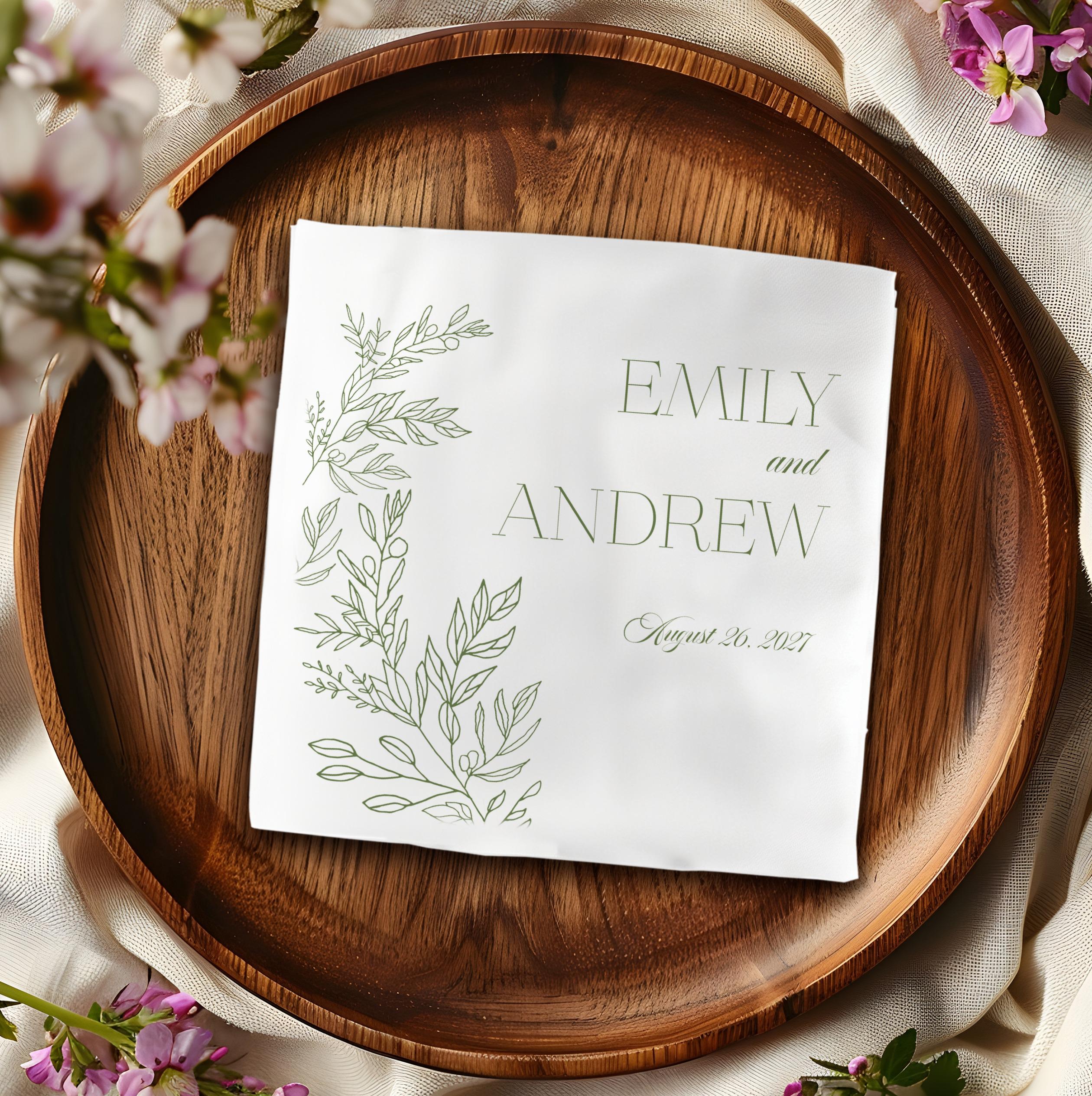 Sage Green Wedding Cocktail Napkins, Botanical Garden Wedding Napkin, Greenery Cheers Napkin, Elegant Floral Bridal Shower Rehearsal Dinner