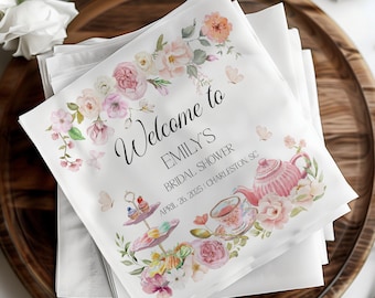 Tea Party Wildflower Wedding Cocktail Napkins, Garden Flowers Wedding Napkins, Boho Floral Bridal Shower Bach Engagement Night Before Napkin
