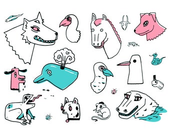 Digital Illustration Animals silly funny drawing transparent background