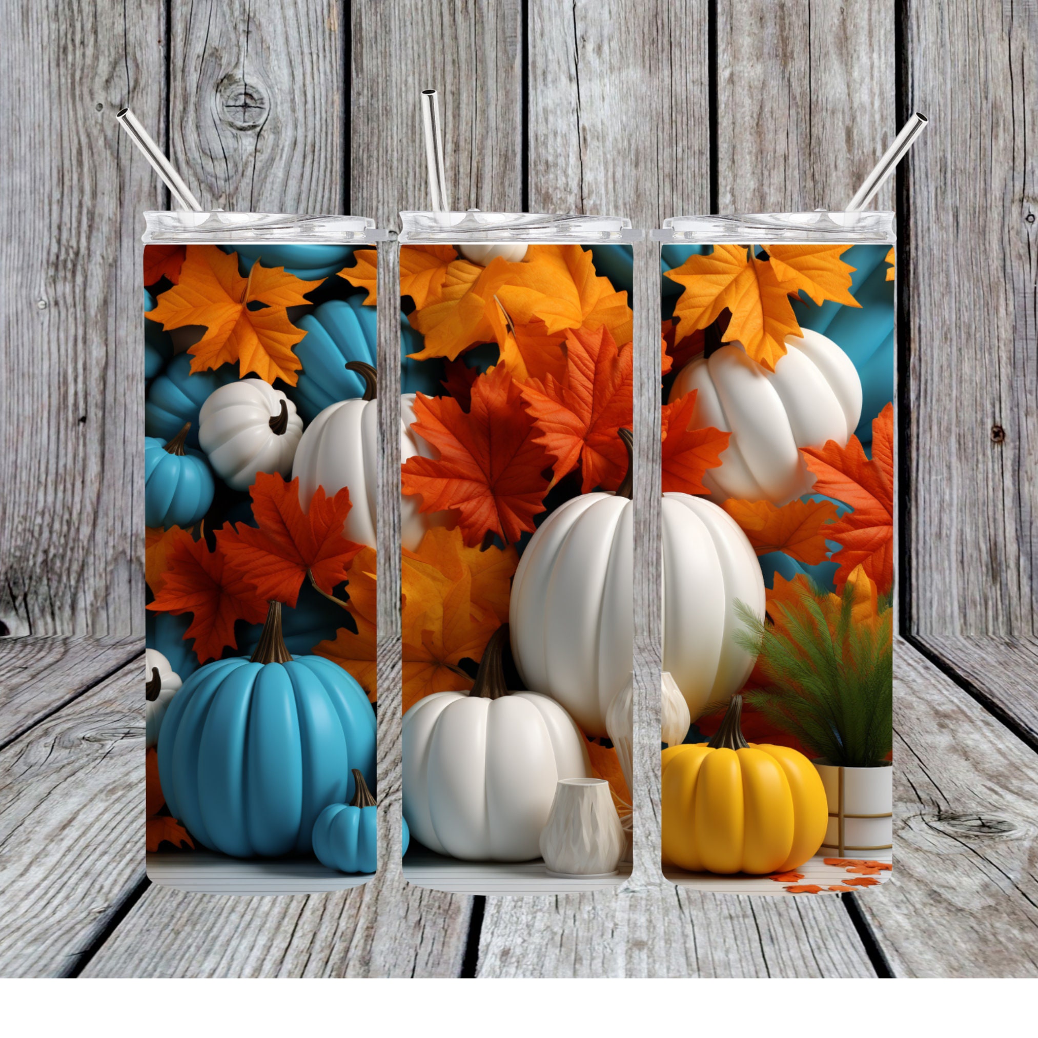 3D Fall Leaves and Pumpkins 20oz Skinny Tumbler Wrap - Etsy