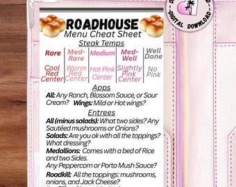 Roadhouse Menu Cheat Sheet, Steak Temps & Menu Questions, Menu Guide training for new Servers (Digital Download)
