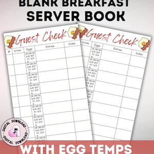 Breakfast Restaurant Server Guest Check | Printable Order Pad (Digital Download)