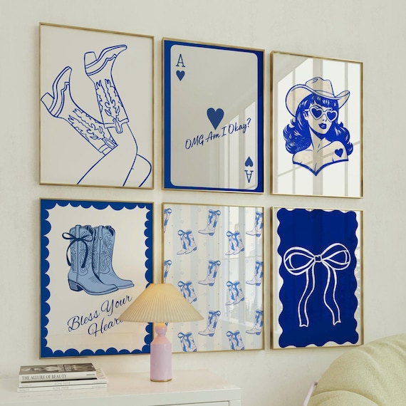 Blue Cowgirl Wall Art Set | Western Prints, Boots & Bows, Megan Moroney Inspired (Digital Download)
