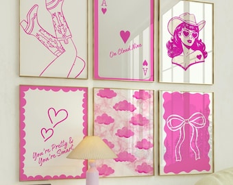Conjunto de arte mural de vaquera rosa / Láminas del Oeste, "En la nube nueve", inspirado en Megan Moroney (descarga digital)