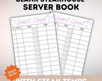 Bloc de notas para camareros con control de temperatura de los filetes, bloc de notas personalizado para camareras de restaurantes, 50 páginas, capacidad para 600 clientes