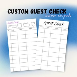 Custom Guest Check Server Notepad | Personalized Waiter Order Pad, Server Gift