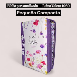 Deniashop Biblia Personalizada Pequeña Morada Floral Letra Grande de 11 Puntos Versión Reina Valera 1960 con Cierre