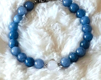 Aquamarine & White Jade Bracelet: Calming Crystal Gemstone