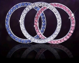 Crystal Rhinestone Car Bling Decoration, Ring Emblem Sticker Decor Car Engine Start Stop Accessories